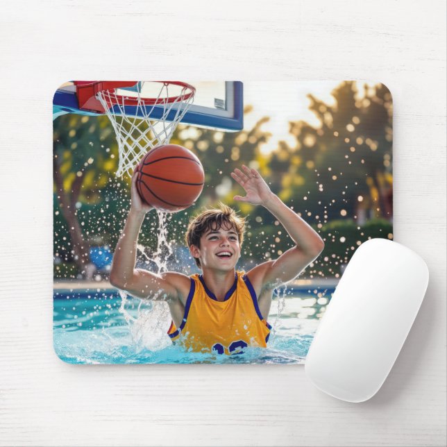 Boy Playing Basketball In a Swimming Pool Mouse Pad (With Mouse)