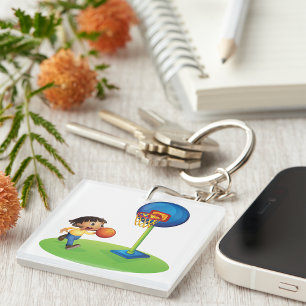 Boy Playing Basketball Keychain