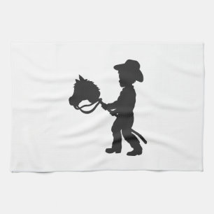 Boy Playing Cowboy - Choose background color Tea Towel