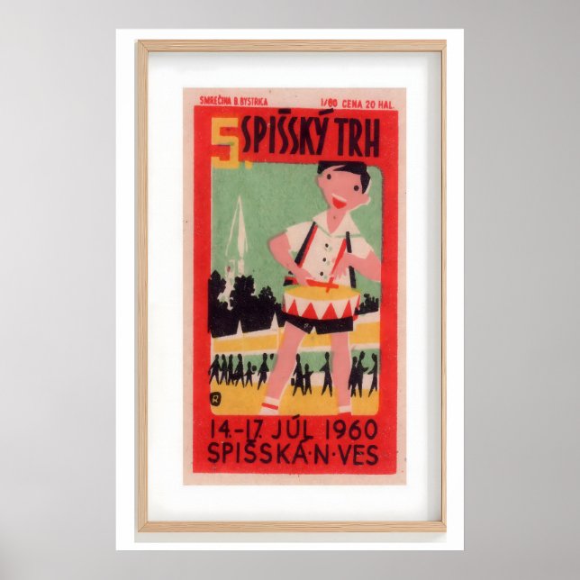 Boy Playing Drum Church Tower Vintage Matchbox Poster (Front)