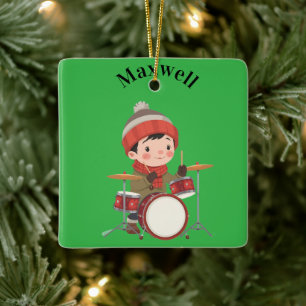 boy playing drums Christmas holiday Ornament