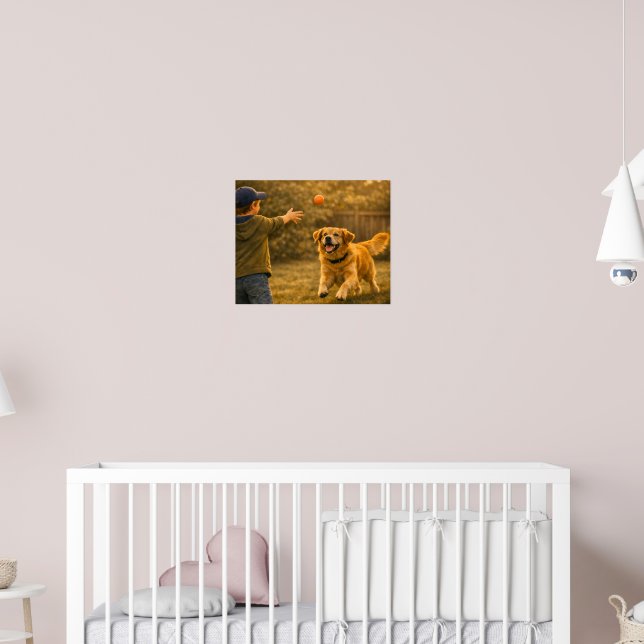 Boy Playing Fetch with Dog Bedroom Poster (Nursery 2)