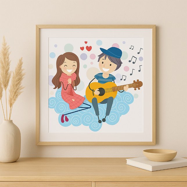 Boy Playing Guitar for Girl Love and Music  Poster (Creator Uploaded)