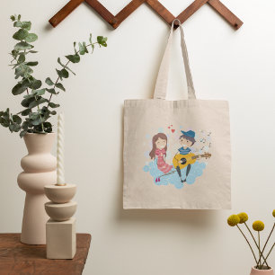 Boy Playing Guitar for Girl Love and Music  Tote Bag