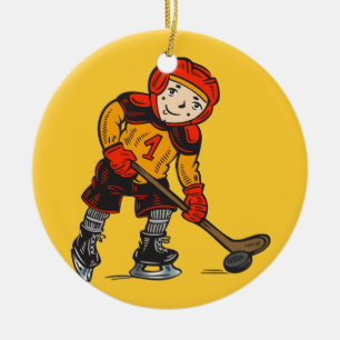 Boy Playing Hockey Ceramic Tree Decoration