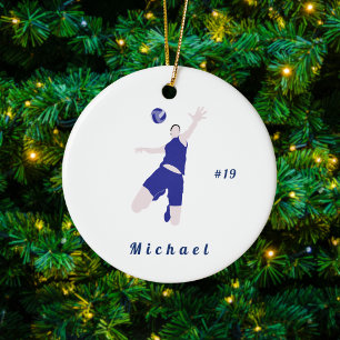 Boy Playing Volleyball Kids Player Name & Number  Ceramic Ornament