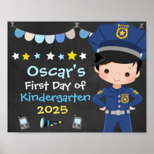 Boy Police Officer First Day of School Chalkboard Poster