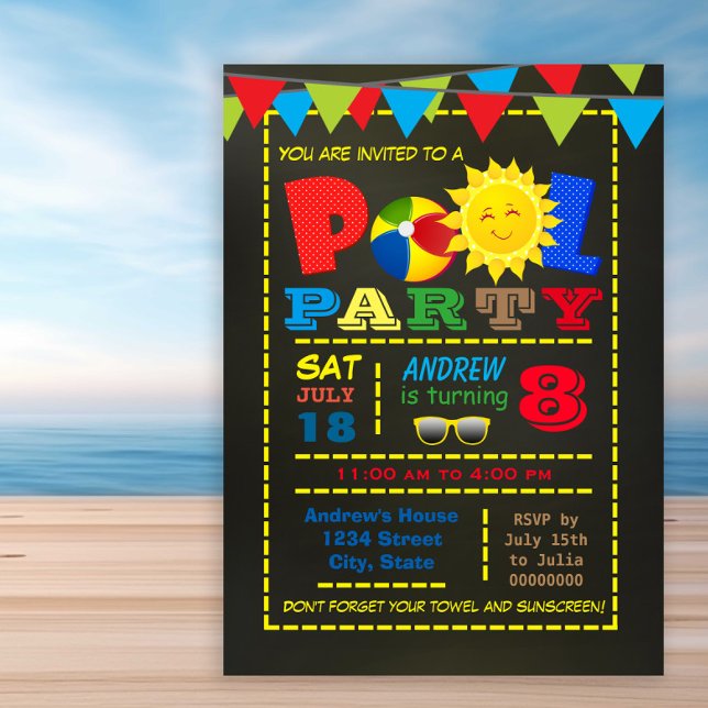 Boy Pool Birthday Party Invitation (Any number birthday pool party invitation. Simply add your event details.)