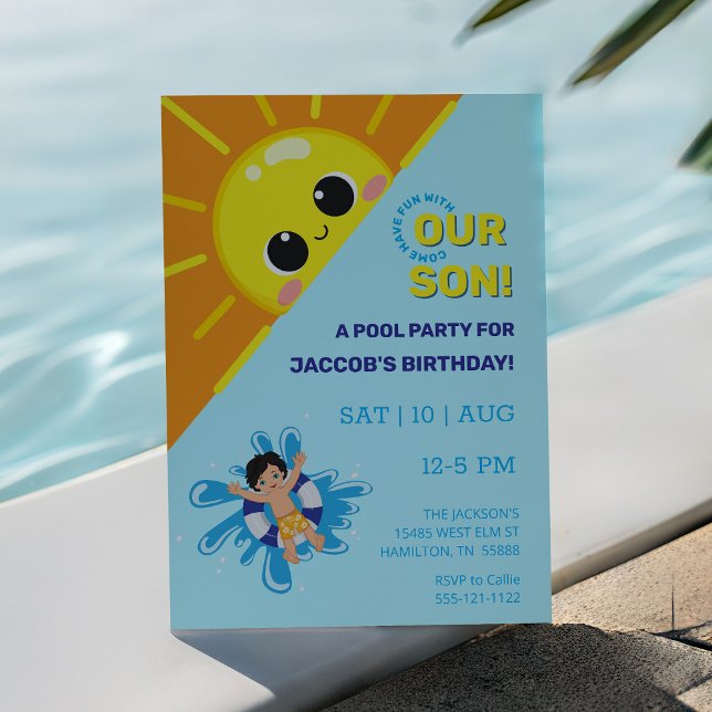 Boy Pool Party Birthday Invitation (Boys Birthday Pool Party Invitation)