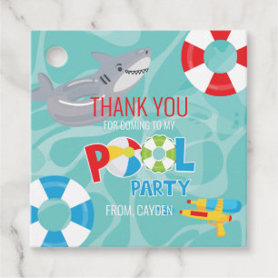 Boy Pool Party birthday shark thank you Favour Tags