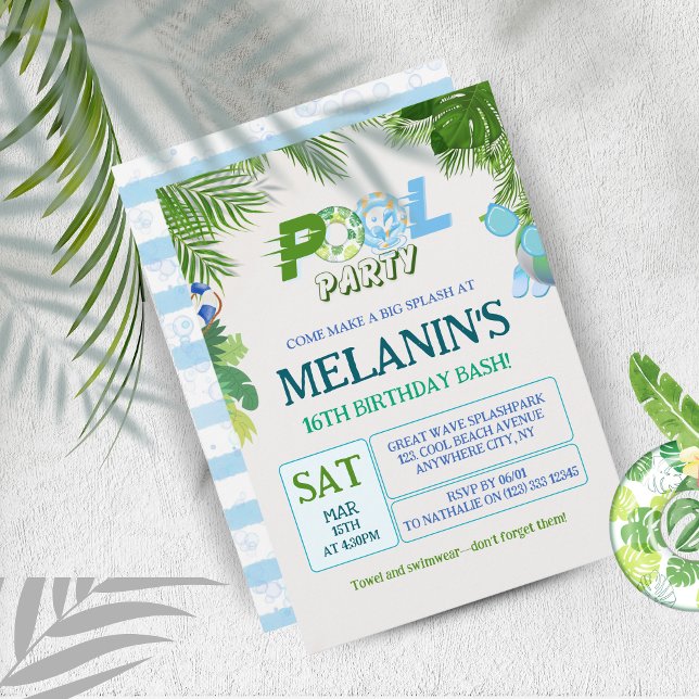 Boy Pool Party Invitation – Cool Dude Birthday (Cool Dude Pool Party Birthday Invitation - Fun Tropical Design)