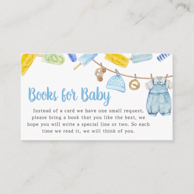 Boy Popsicle Baby Shower Books for Baby Enclosure Card (Front)