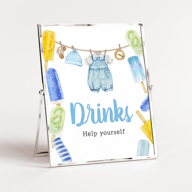 Boy Popsicle Baby Shower Drinks Poster (Popsicle Baby Shower Drinks Sign)