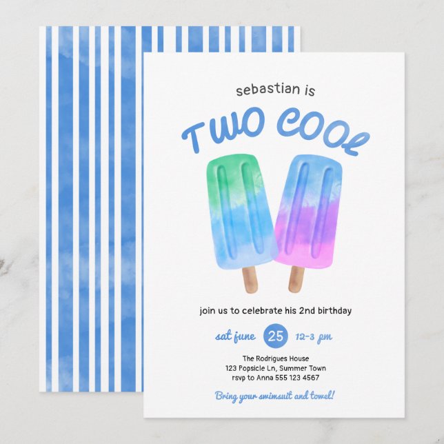 Boy Popsicle Summer 2nd Birthday Invitation (Front/Back)