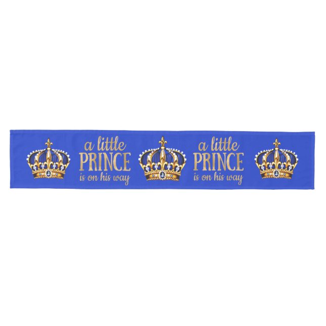 Boy Prince is on his way Royal Blue Gold Crown Medium Table Runner (Horizontal)
