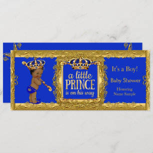 Boy Prince is on his way Royal Blue Gold Ethnic Invitation