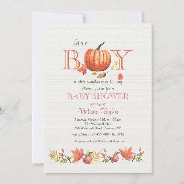 Boy Pumpkin Baby Shower Invitation (Front)