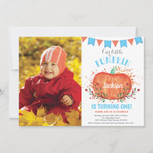 Boy Pumpkin Birthday Invitation Orange and Blue