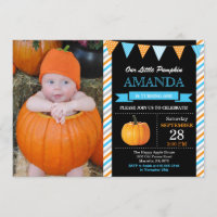 Boy Pumpkin Birthday Invitation Orange and Blue