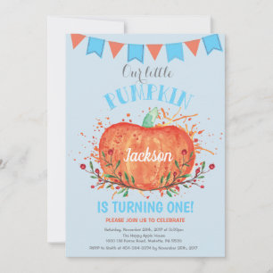 Boy Pumpkin Birthday Invitation Orange and Blue