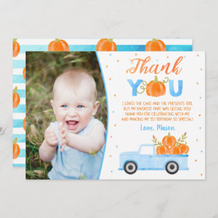 Boy Pumpkin Blue Truck Birthday Thank You Cards