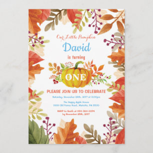 Boy Pumpkin Fall Birthday Invitation