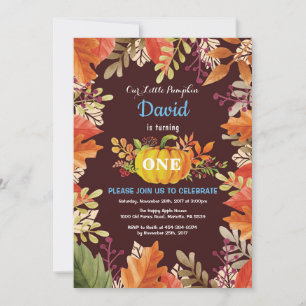 Boy Pumpkin Fall Birthday Invitation