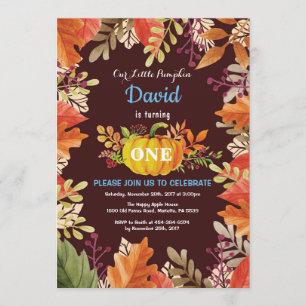 Boy Pumpkin Fall Birthday Invitation