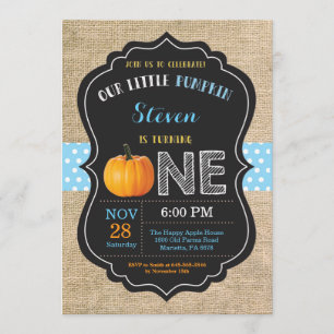 Boy Pumpkin First Birthday Invitation Burlap