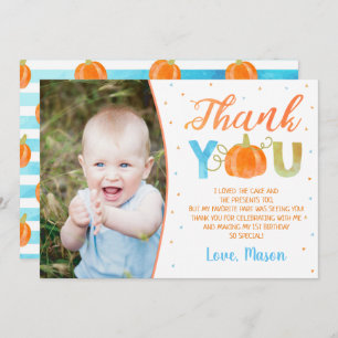 Boy Pumpkin First Birthday Thank You Cards