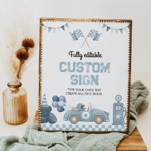 Boy Race Car Baby Shower Party Table Sign