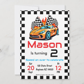 Boy race car birthday invitation