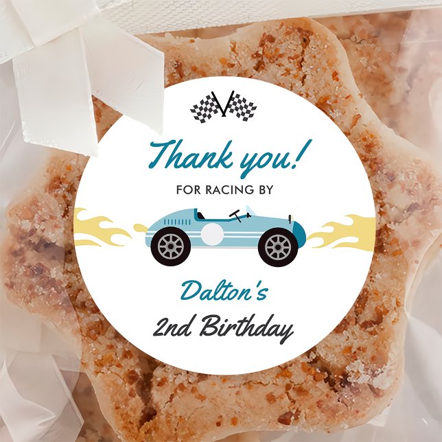  Boy Race Car Birthday Party Classic Round Sticker (Creator Uploaded)