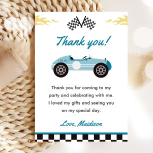 Boy Race Car Birthday Party Thank You Card