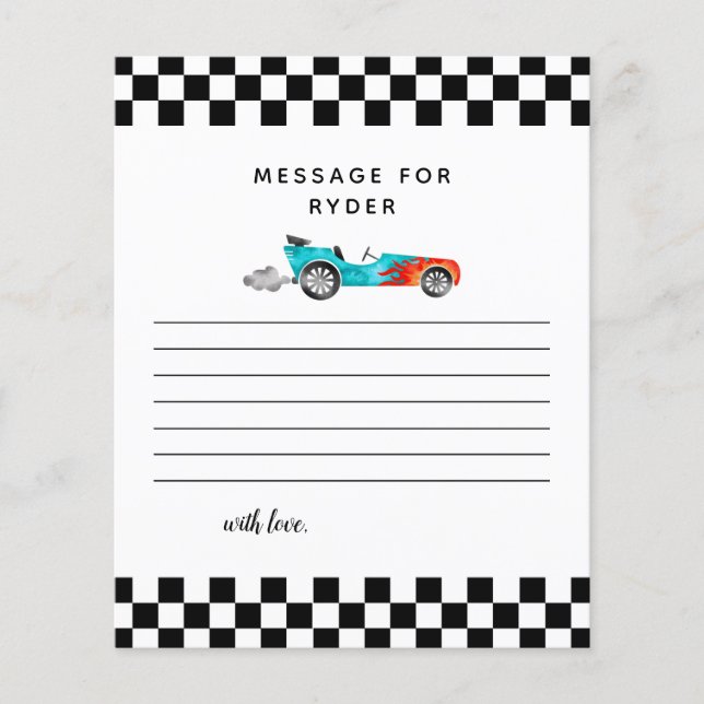 Boy Race Car Birthday Party Time Capsule Note Card (Front)