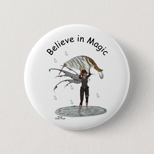 Boy Rain Fairy With Leaf Pin Button (Front)