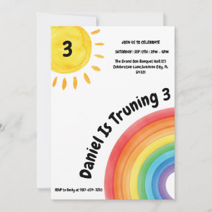 Boy Rainbow 3rd Birthday, Boy Birthday Party Invitation