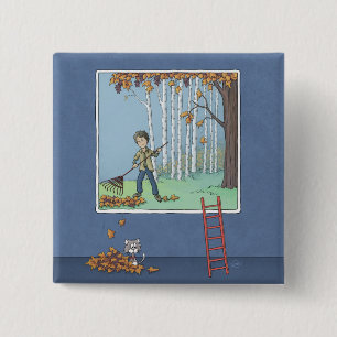  Boy raking leaves  Button