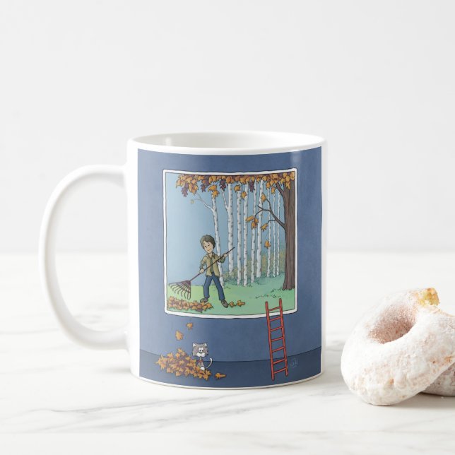 Boy raking leaves coffee mug (With Donut)