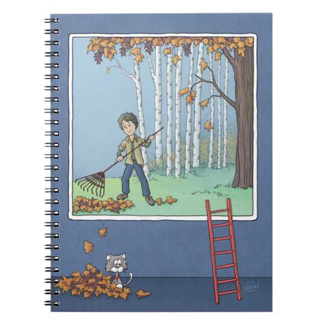 Boy raking leaves    notebook (Front)