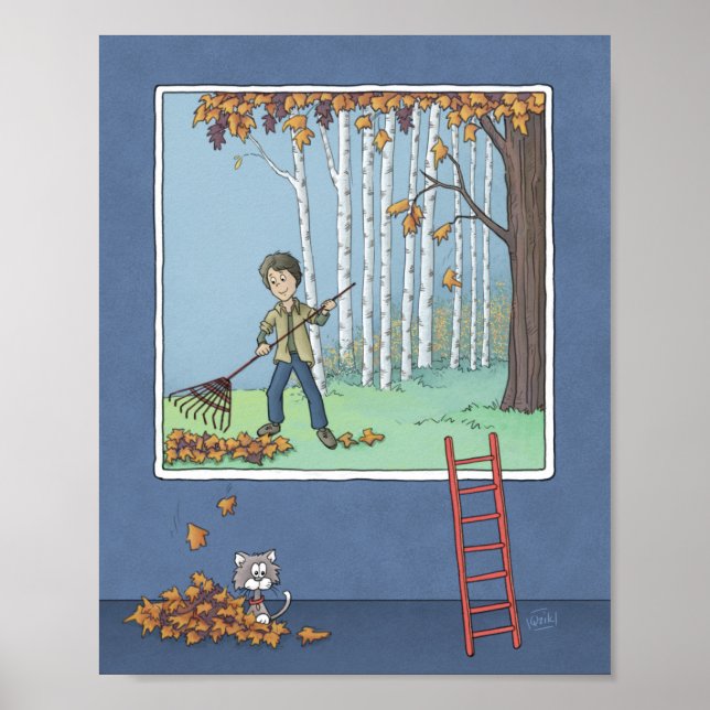  Boy raking leaves  Poster (Front)