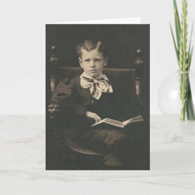 boy reading book greeting card (Front)