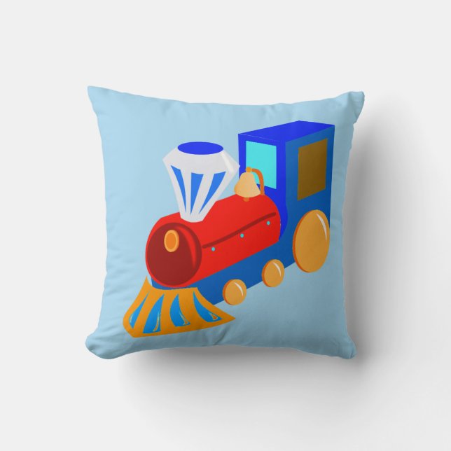 Boy Red Blue Train with Blue & Green Backs  Cushion (Front)