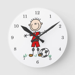 Boy Red Uniform Soccer Player T-shirts and Gifts Round Clock