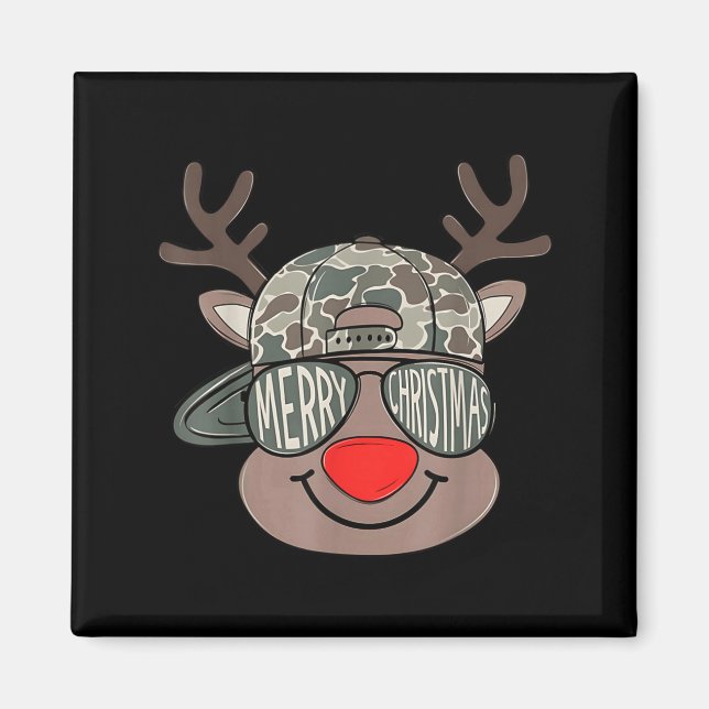 Boy Reindeer Hat Camo Hat Merry Christmas Xmas Boy Magnet (Front)