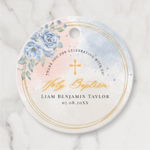 Boy religious baptism floral watercolor modern favour tags