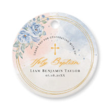 Boy religious baptism floral watercolor modern 