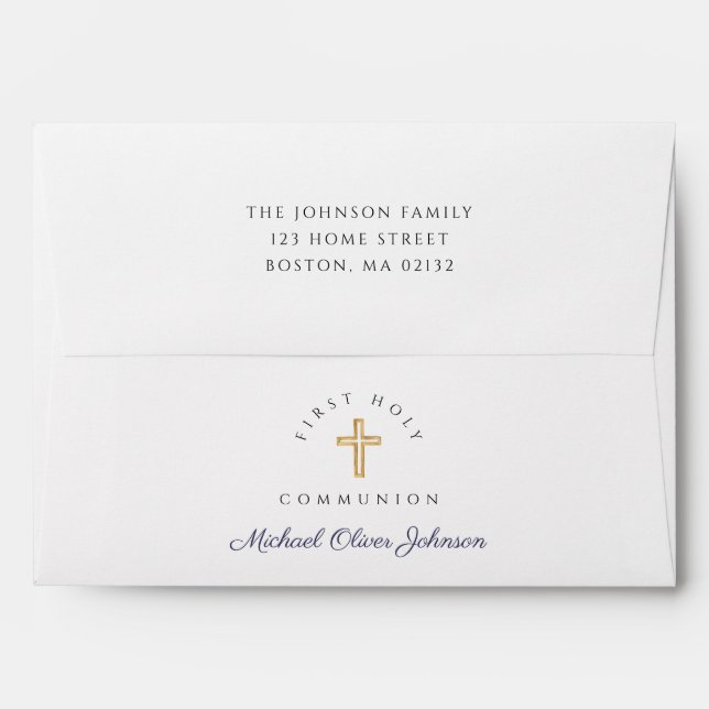 Boy Religious Cross Blue First Communion Envelope (Back (Top Flap))