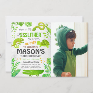Boy Reptile Animals Birthday Photo Invitation