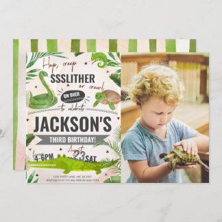 Boy Reptile Birthday Party Photo Invitation